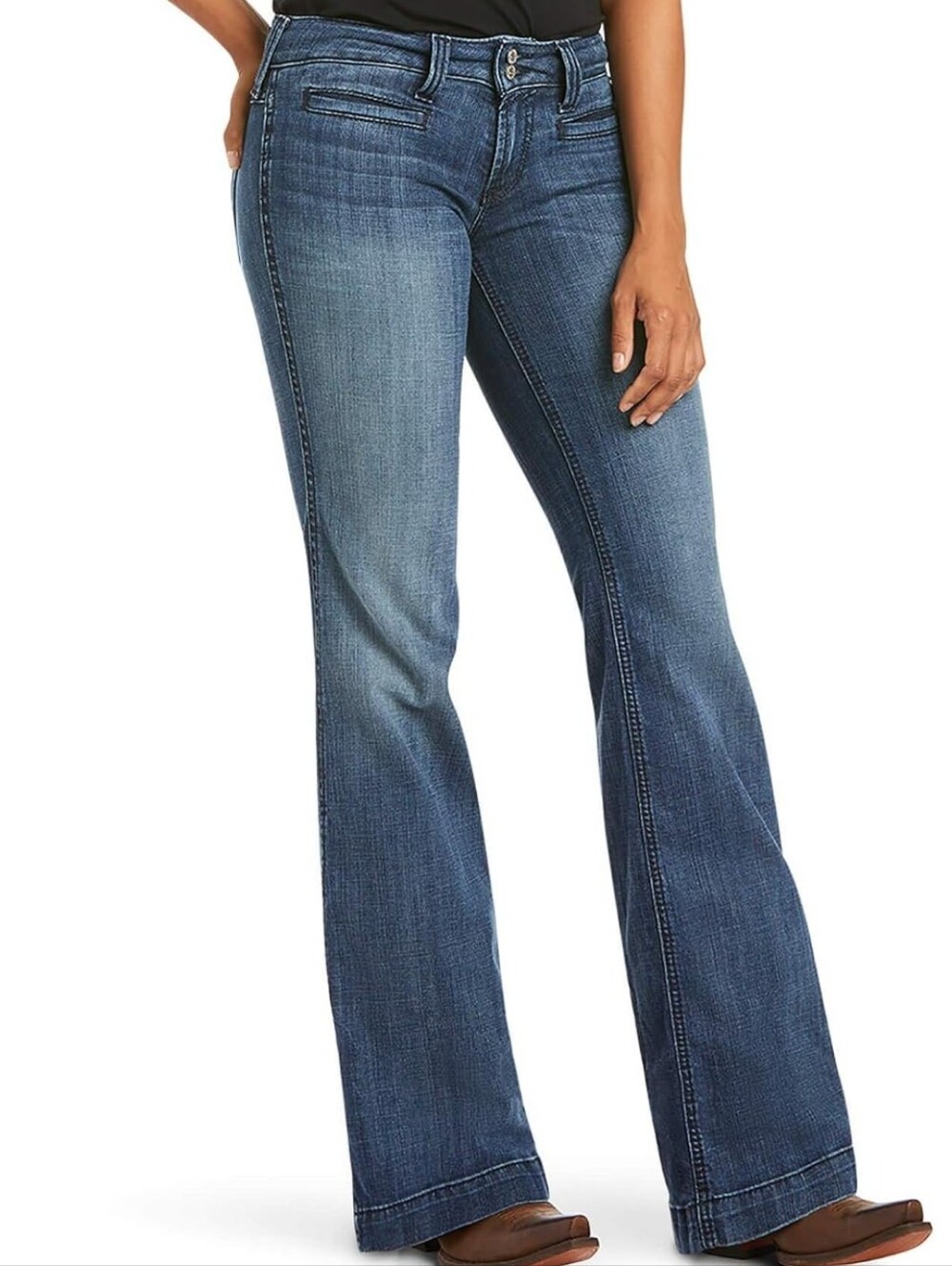 Ariat Ella Mid Rise Wide Leg Trouser Jeans 30S Blue Denim 99% Cotton